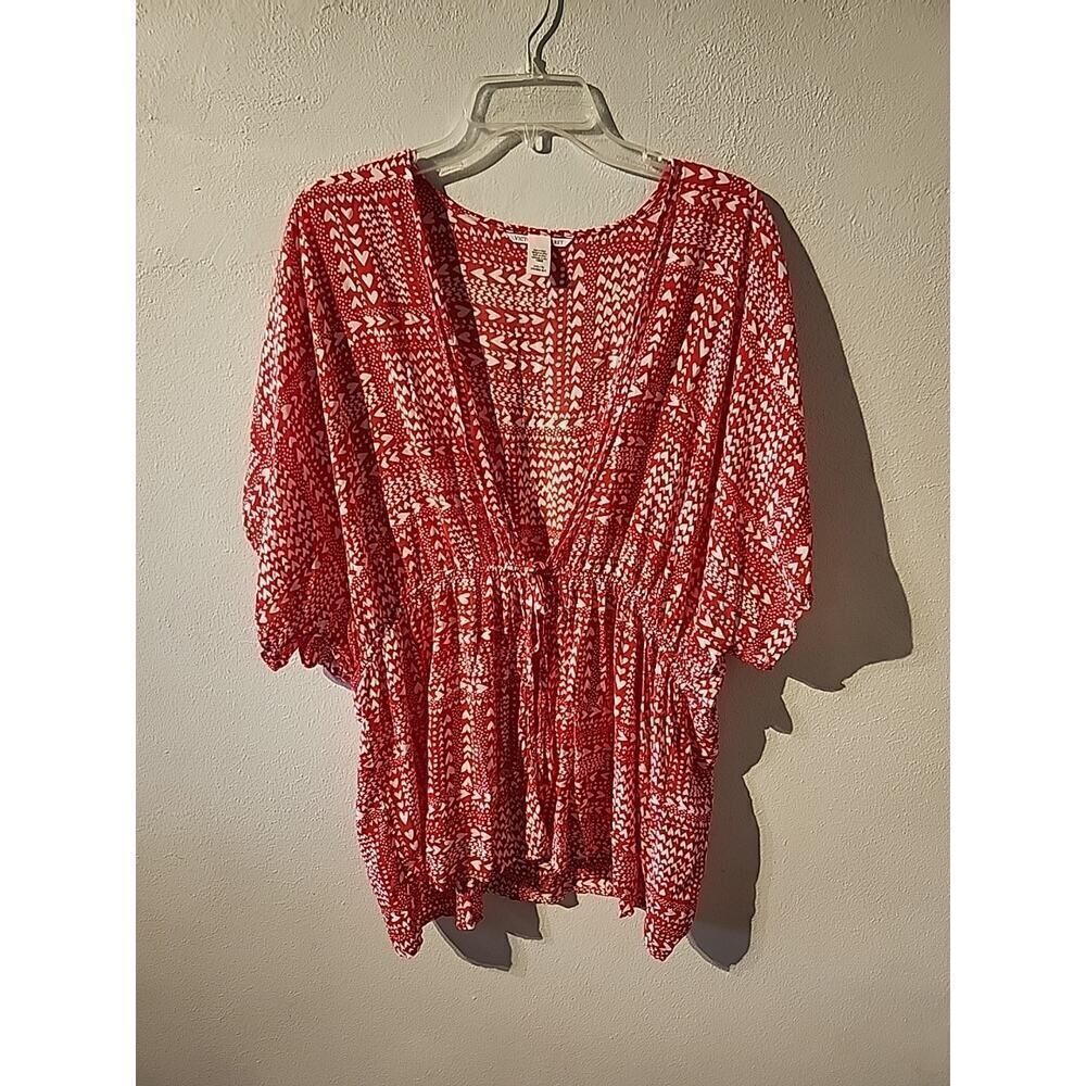 Victorias Secret Red White Hearts Kimono Wrap Sheer Robe One Size Valentines